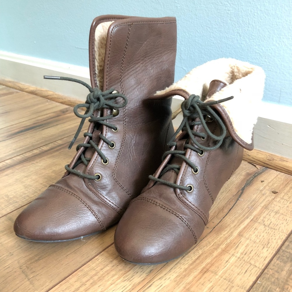 Brown lace up boots